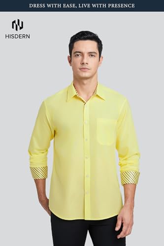 Image of HISDERN Mens Business Dress Shirts Long Sleeve Casual Button Down Shirt Formal Inner Collar Contrast Shirt for Men Wedding