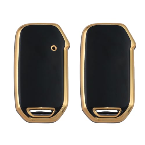Image of Keyzone TPU Car Key Cover Compatible for: Kia Sonet2023, Seltos 2023 Onwards 4 Button Smart Key (Compare Key Shape Before Ordering) (Gold Black)