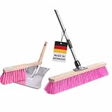 Pink-Star Besen Handfeger Set Straßenbesen mit Teleskopstiel Pinke Borsten Komplett-Set Hochwertig Langlebig für Draußen Garten Werkstatt Haus und Hof 40cm Kunstborsten PVC