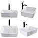 AWESON 19 Inch by 15 Inch Rectangular Ceramic Vessel Sink, With Pop-up Drain, Vanity Sink, Above Counter White Countertop Sink, Art Basin Wash Basin for Lavatory Vanity Cabinet (19