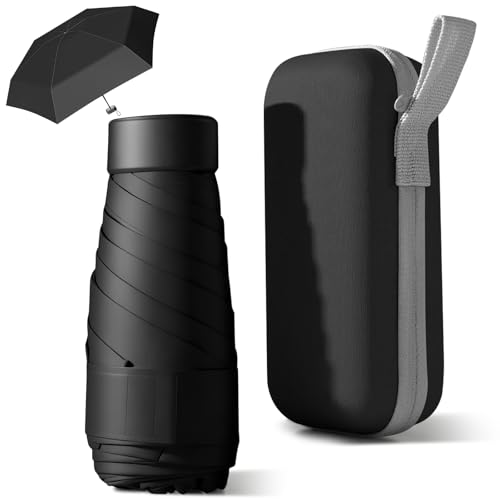 HCQC Parapluie Pliable Mini - Anti-UV, Compact et Léger pour Voyage - Parapluie de Poche Portable Homme Femme - Protection contre le Soleil et la Pluie (Noir)