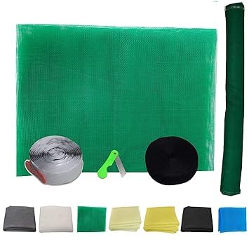 SAI Balaji 36 X 72 Inch_3 X 6 Ft_90 X 180 Cm_Un Stitched Fiber Glass Mosquito Net for Windows_200 GSM_Green Color_ with Regular Loop Tape and Self Adhesive Hook Tape and Cutter ASEC12