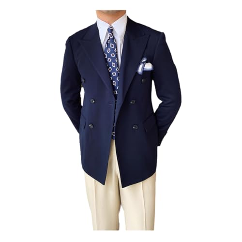 Men's Double-Breasted Blazer Daily Slim Solid Color Office Formal Commuter Suit Jacket