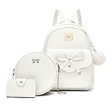 Aogist Mini Leather Backpack Purse 3-Pieces Fashion Bowknot Zipper Bags Cute Casual Travel Daypacks for Women (Beige)