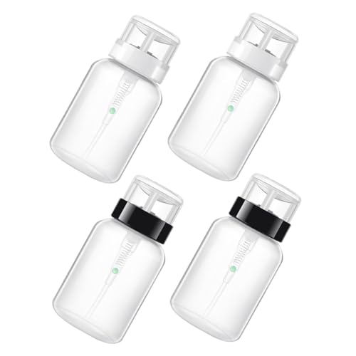 CHICAMPERA 4個 ネイルリムーバー用透明装ボトル 漏れ防止ロック付き押圧式液体ホルダー片手操作可能化粧落としディスペンサー旅行用携帯便利