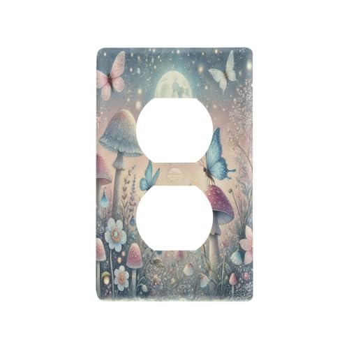 Butterflies Mushroom Light Switch Cover Decorative Receptacle Outlet Wall Plate Guard Plastic Outlet Covers for Farmhouse Home Decor Livingroom (Duplex Outlets Cover)