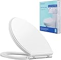 Hibbent Premium Round Toilet Seat with Cover Quiet Close, One-Click to Quick Release, Easy Installation Non-Slip Seat Bumpers, Slow Close Toilet Seat and Cover, Easy Cleaning-White Color