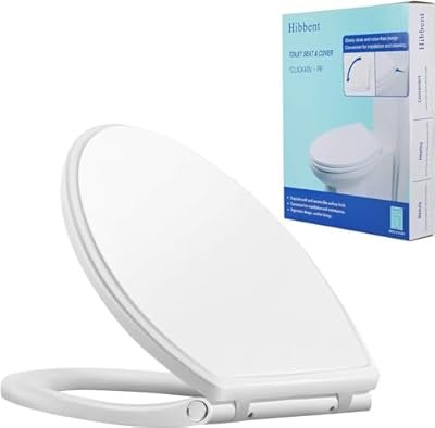 Hibbent Premium Round Toilet Seat with Cover Quiet Close, One-Click to Quick Release, Easy Installation Non-Slip Seat Bumpers, Slow Close Toilet Seat and Cover, Easy Cleaning-White Color