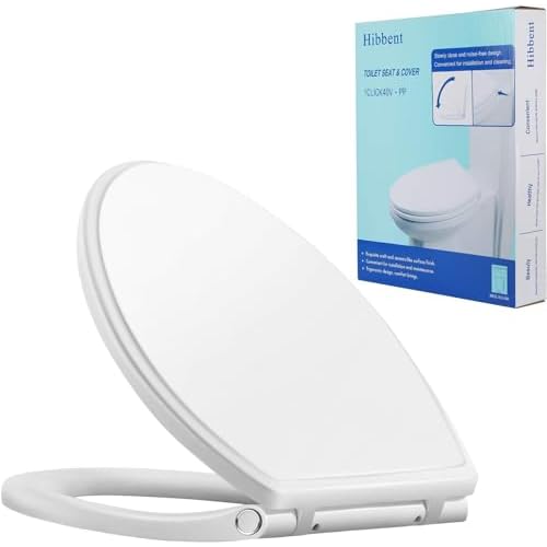 Hibbent Premium Round Toilet Seat with Cover Quiet Close, One-Click to Quick Release, Easy Installation Non-Slip Seat Bumpers, Slow Close Toilet Seat and Cover, Easy Cleaning-White Color