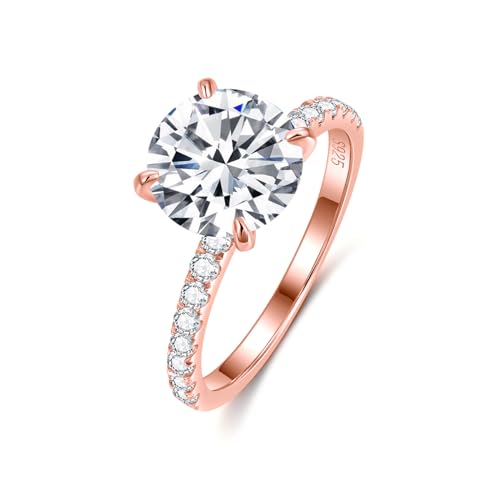 3CT Round Cut Moissanite Engagement Ring for Women D Color VVS1 Clarity in Sterling Silver, Moissanite Promise Anniversary Wedding Ring for Women, Elegant Gift Packed