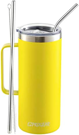 Ezprogear 700 ml Stainless Steel Coffee Mug Blue Sapphire Tumbler Double Wall with Handle and Lid (24 oz, Sapphire)