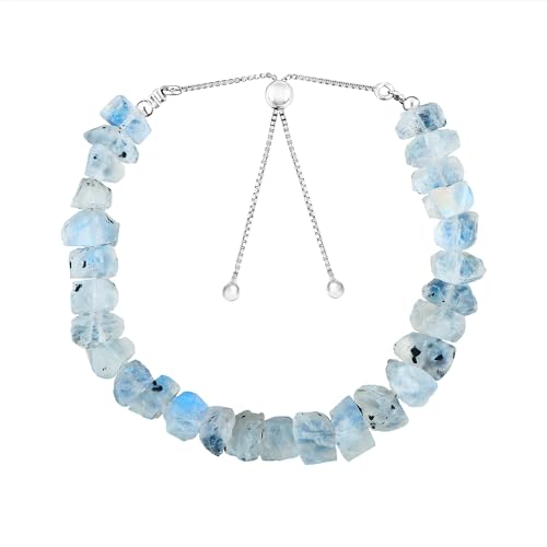 CRYSTALINES Natural Raw Rainbow Moonstone Gemstones Bolo Bracelets, Rough Crystals Jewelry, Raw Stones, Handmade, Women Bracelet, Birthstone, Silver Plated, Adjustable Slider 6+4inch, AAA Grade