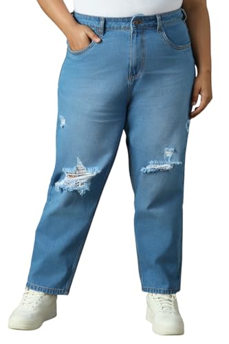 Image of High Star Plus Size Women Cotton Washed Mom Fit High-Rise Jeans