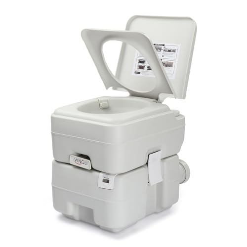 Image of VINGLI Portable Toilet for Camping, 5.3 Gallon Capacity with Carry Bag, Camping Toilet with Detachable Waste Tank for Adult, Heavy Duty HDPE Construction for Outdoor Travel (White, 5.8 Gal)
