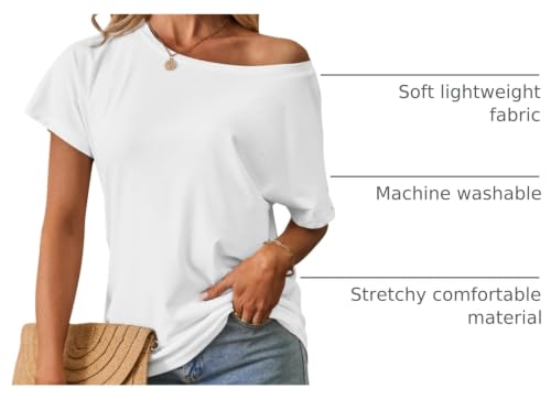 Image of Hilinker Womens Sexy Off The Shoulder Tops Short Batwing Sleeve T Shirt Oversized Casual Tee