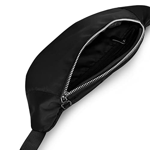 Image of Unisex Waist Pack Travel Handy Hiking Zip Pouch Elegant Style Document Money Phone Belt Sport Bag Bum Bag for Men and Women Nylon Adjustable Strap (Jet Black Metal Zip)