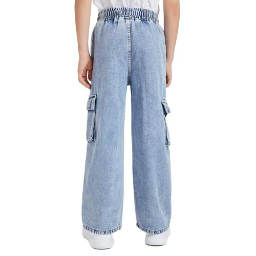 Cargo Jeans for Boys Elastic Waist Baggy Mid 𝗥ise Wash Denim Cargo Jeans for Boys Elastic Waist Baggy Mid 𝗥ise Wash Denim
