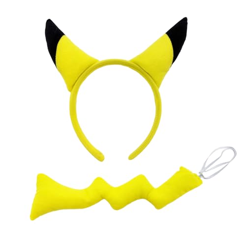 ATAYOU 2Pcs Yellow Cartoon Ears Headband and Tail Accessory Kit for Halloween Christmas Cosplay Costume (Yellow)
