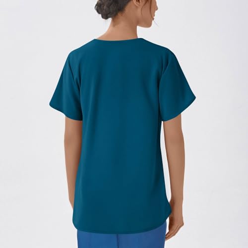 Image of FONMA Scrub Tops Women Plus Size Stretchy V-Neck Scrub Shirts with 4 Pockets Breathable Short Sleeve Nurse Uniforms