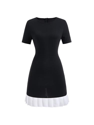 Women's Ruffle Mini Dress Elegant Crew Neck Short Sleeve Bodycon Work Office Dresses