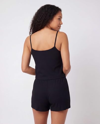 Image of Real Essentials 2 Pack: Women's Ribbed Cropped Cami and Short Set Pajama Sleep Lounge Sleepwear PJ Soft Drawstring Shorts