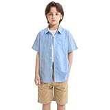 [LOLANTA] 子供 ワイシャツ 半袖 綿麻 グアヤベラシャツ カジュアル 子供服 男の子 夏服 ブルー 150