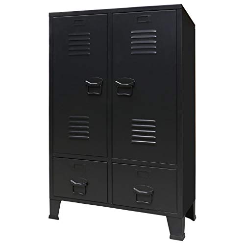 Festnight 42 Inch Tall Wardrobe with Hanging Bars Adjustable Shelves and Storage Drawers Industrial Style Home Office Cabinet Metal Multifuctional File Cabinet Organizer Furniture Black