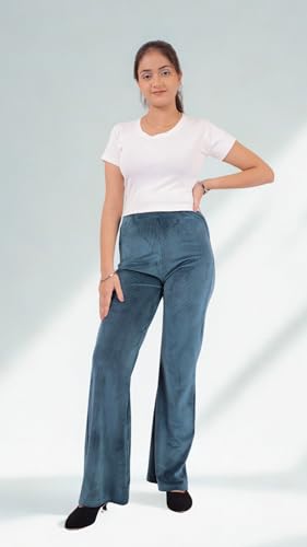 Image of Pink Shell Women's High Waist Bell Bottom Pants in Velvet