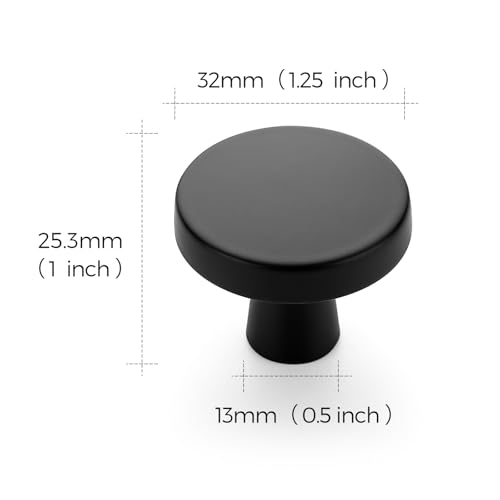 Image of Ravinte 5 Pack Single Hole Matte Black Cabinet Knobs Kitchen Cabinet Handles Solid Drawer Pulls Kitchen Cabinet Hardware Kitchen Flat Black Drawer Knobs Round Cabinet Drawer Handles