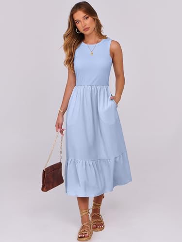 Image of ANRABESS Women Midi Dresses 2026 Summer Casual Sleeveless Sundress High Neck Tank Top Racerback Flowy Beach Dress ＆ Pockets