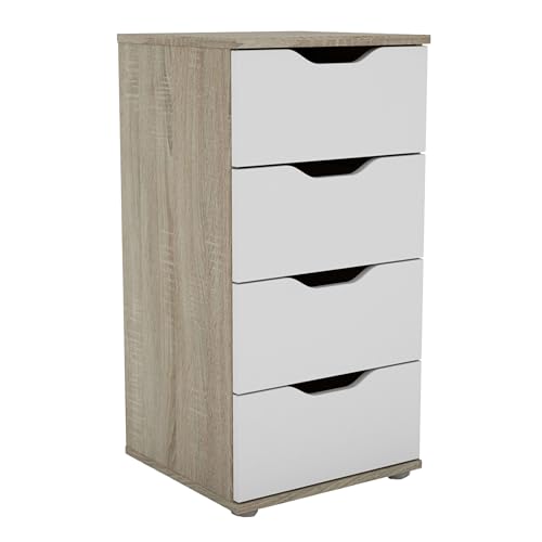 Miroytengo Sinfonier, Cómoda Dormitorio 4 Cajones PARC Roble Sonoma y Blanco Mate con 40x79x38 cm