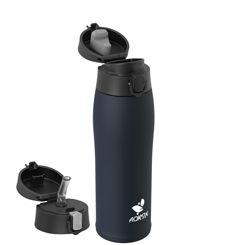 AORIN Borraccia Termica, Borraccia in Acciaio Inox 18/8, 750ml Borraccia Bambini, Bottiglia Termica Senza BPA e Perdite, Thermos per Sport, Outdoor e Pendolarismo con 2 Coperchi