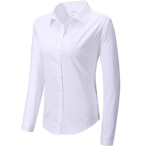 Women's Slim-Fit Button Down Shirts Stretchy Cotton Long Sleeve Work Blouse