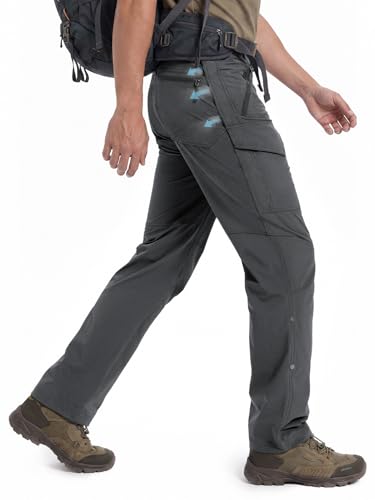 Moosehill Hiking Pants Men Breathable: Mesh Vents Lightweight Quick Dry Water Resistant Stretch 6 Pockets for Outdoor Hikers (Dark Grey, 32W x 30L)