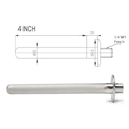 Image of Stainless Steel 1.5 inch Tri-Clamp Ferrule Diffusion Stone,1.5 Inch Tri Clamp Carbonation 2 Micron Aeration Stone,Male Connect 1 /4 inch NPT CO2 inlet,4 inch Length for Brew Aeration Equipment