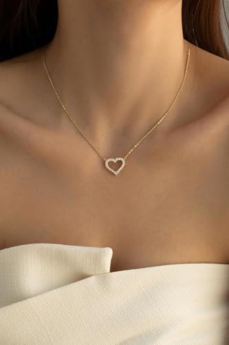 14k Gold Plated Cubic Zirconia Heart Necklace | Women's Heart Pendant Necklace (Sterling Silver)2