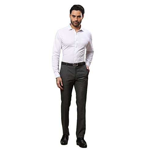 Image of Raymond Men's Polyviscose Blend Structure Pattern Slim Fit Flat Front Formal Trouser