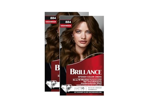 Brillance Crema de color intenso 884 cacao (2 x 160 ml), color permanente con brillo de diamante y acondicionador, para 10 semanas de intesidad de color