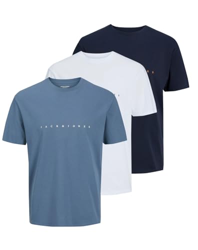 JACK & JONES Herren JJSTAR JJ Tee SS MP, B/Dark Navy/Blue Mirage/White, XS 1