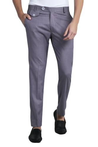 Image of Men's Formal Slim Fit Trousers | Premium Poly Viscose Blend Office Wear Flat Front Pants | Wrinkle Resistant Business Casual Pants | Length 41 Inches.