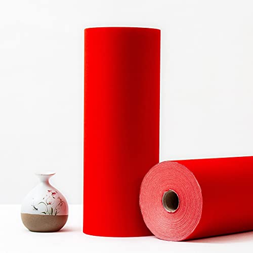 KYMY Red Xuan Paper Roll,Chinese Spring Festival Scrolls Red Chunlian/Duilian Paper Cut,Solid Color Red Rice Xuan Paper-17cmX20 m(6.7inch X 65.6feet),Half Sheng Shu (Half Raw Ripe) Xuan