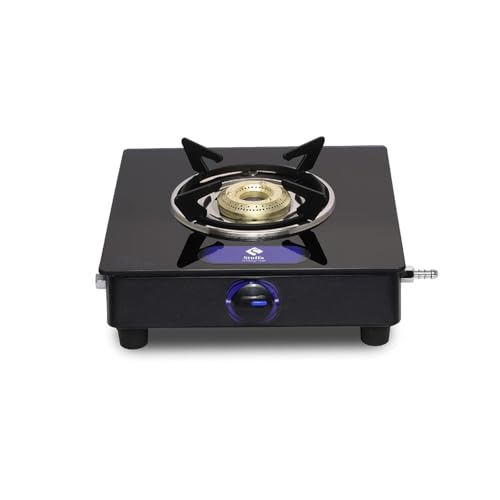 Stuffa Royal Gas Stove single Burner Glass Top Chulha LPG Toughed glass Black Body Royal Cooktop ISI Certified Doorstep Warranty...