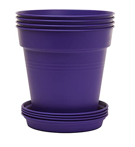 Mintra Home Garden Pots 4pk - Flowers, Herbs, Plants, Indoor, Outdoor, Colorful, Wholesale, Bulk (Purple, 19cm Diameter (7.5in))