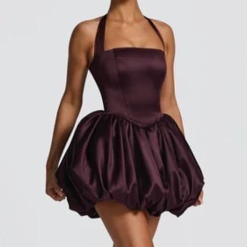 Image of Women's Y2K Sexy Halter Corset Mini Dress Backless Corset Bubble Ruched Waist Club Party Dresses