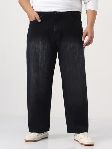 Image of Urbano Plus Men's Loose Baggy Fit Washed Denim Jeans Non-Stretchable