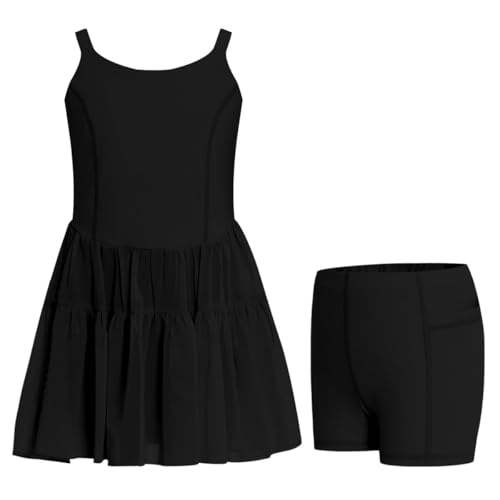 Gogokids Girls Athletic Dress, Sleeveless Girls Tennis Golf Dress with Shorts Pockets and Adjustable Straps for 3-12 Years