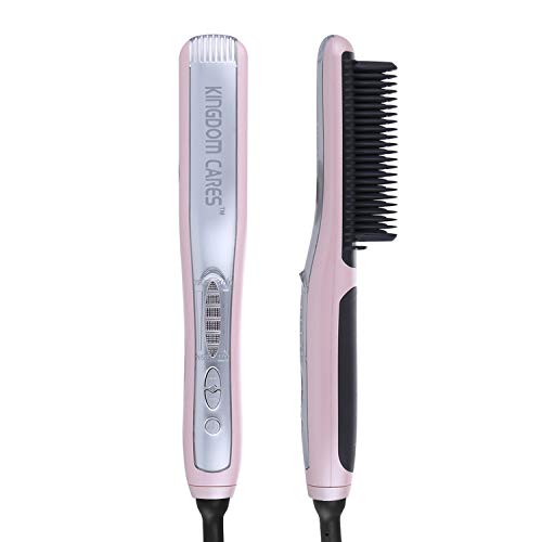 KINGDOMCARES Hair Straightening Brush Hair Straightener Silky Frizz-free Portable Ceramic Heating Straightening Irons Brush Anti Scald, Static Detangling Hot-Air Electric Hair Brush Pink