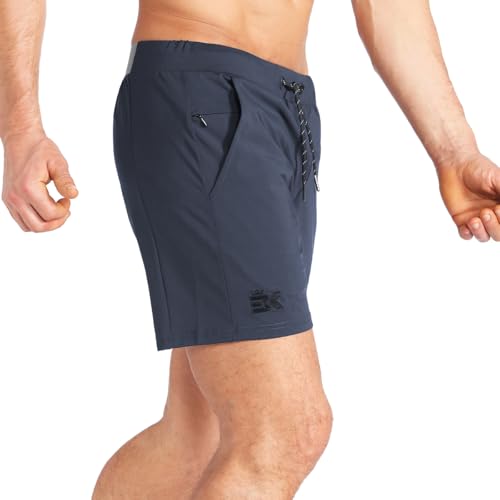 BROKIG Mens Ziplock Running Shorts 2 Pack,Elastic Lightweight Workout Shorts for Men,Stretch Slim Gym Short Pockets 5