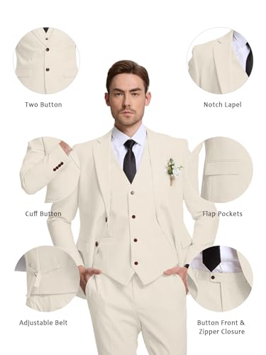 Men's 3 Piece Linen Suit Slim Fit Summer Beach Wedding Party Casual Dress Tuxedo Suit Set for Groomsmen Prom3