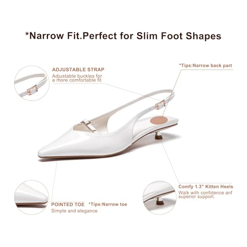 Lryweisy Women's Slingback Kitten Heels Comfortable Low Heel Pump White3